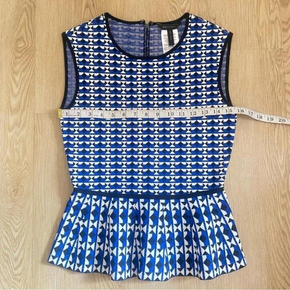 Modern Prep Peplum Top BCBG Knit Jacquard Structured Geometric Print - Picture 7 of 13